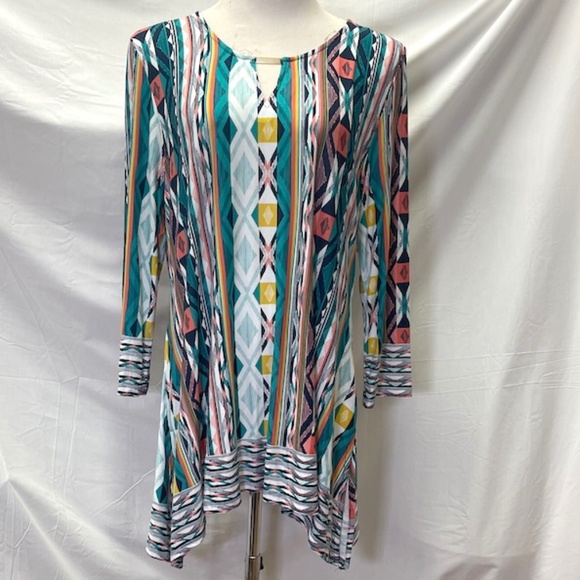 Ruby Rd. Tops - RUBY RD. Multicolor Native American Print Boho Tunic Top Size L
